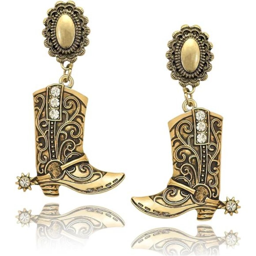 Southwestern Cow Earrings | Rhinestone Western Dangle Jewelry